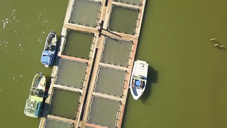 aerial drone view over boat docks in slough