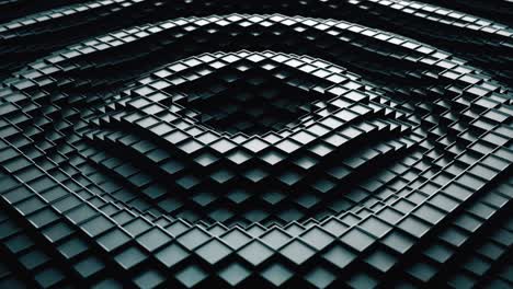 3d render. dark plastic cubic surface in wave motion. abstract seamless loop 3d animation of cubes moving up and down.