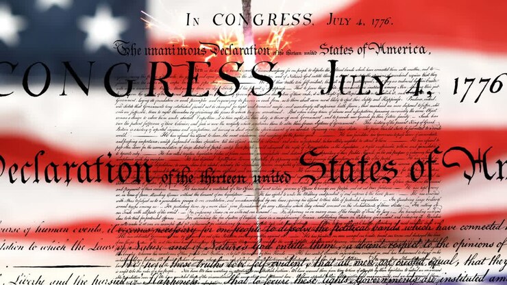 Written constitution of the United States with flag and sparkle