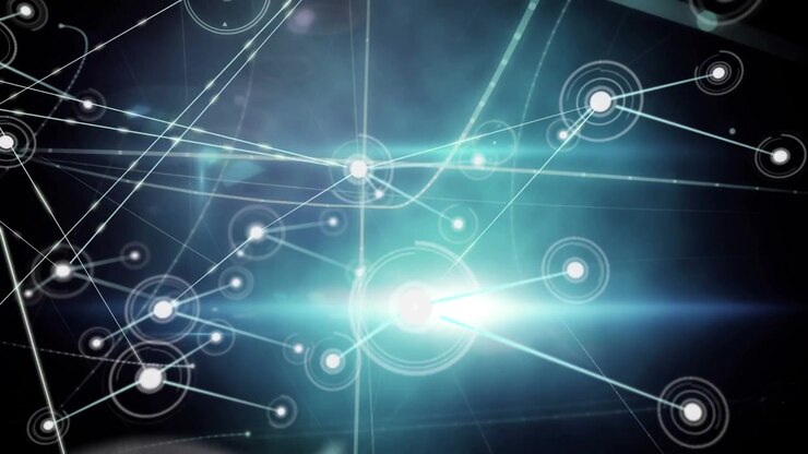 Animation of network of connections with icons over cloud