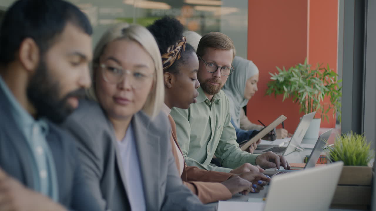 Diverse group working in a modern office space
