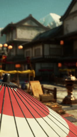 japanese market street scene with red and white umbrella