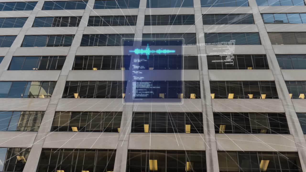 도시 풍경 위의 데이터 처리 애니메이션