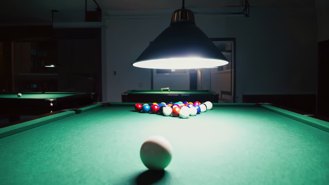 Pool Table in a Dark Room at Night