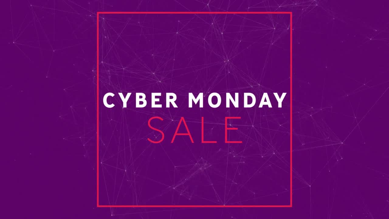 Animation of cyber monday sale text over networks of connections