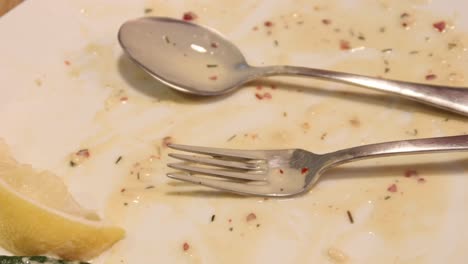 Empty-plate-after-eating-on-table-,