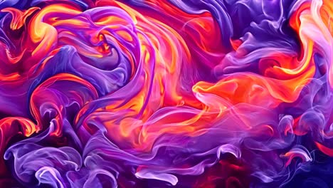 una pintura abstracta colorida de colores púrpura, rojo y naranja