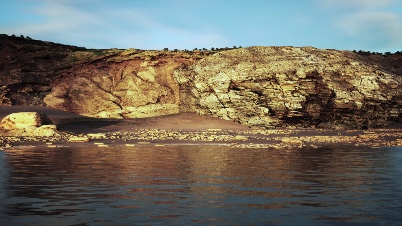 Vast scenic seashore vista expansive sunset over peaceful ocean horizon