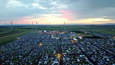 Nova-Rock-Festival,-Music-Show-In-Pannonia-Fields-II,-Nickelsdorf,-Austria---aerial-panoramic