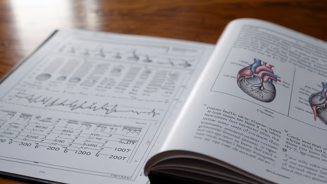 Open Medical Textbook with Heart Diagram