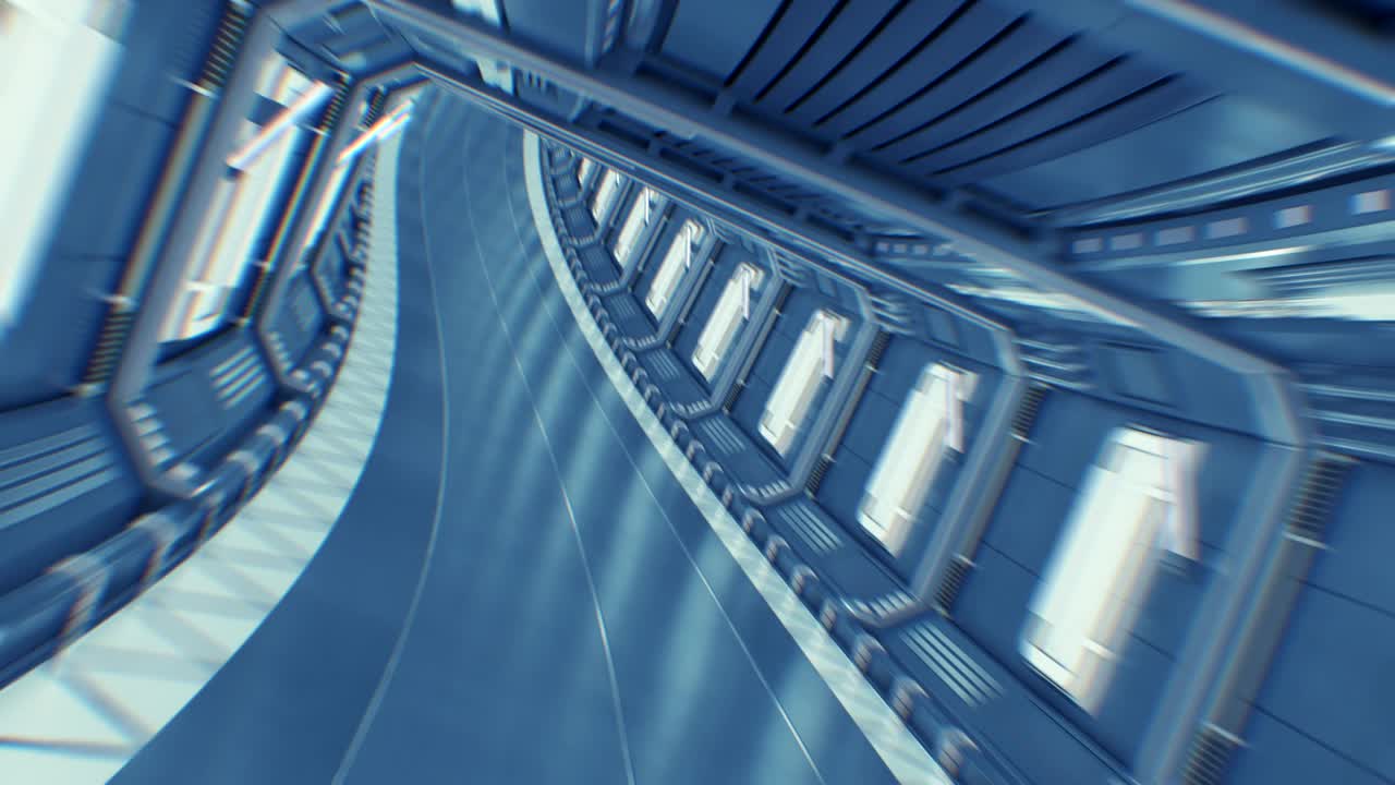 Beautiful Abstract Tunnel Flight Through Seamless. Flying in Futuristic Spaceship Tunnel Looped 3d Animation CG. Futuristic Technology Concept.