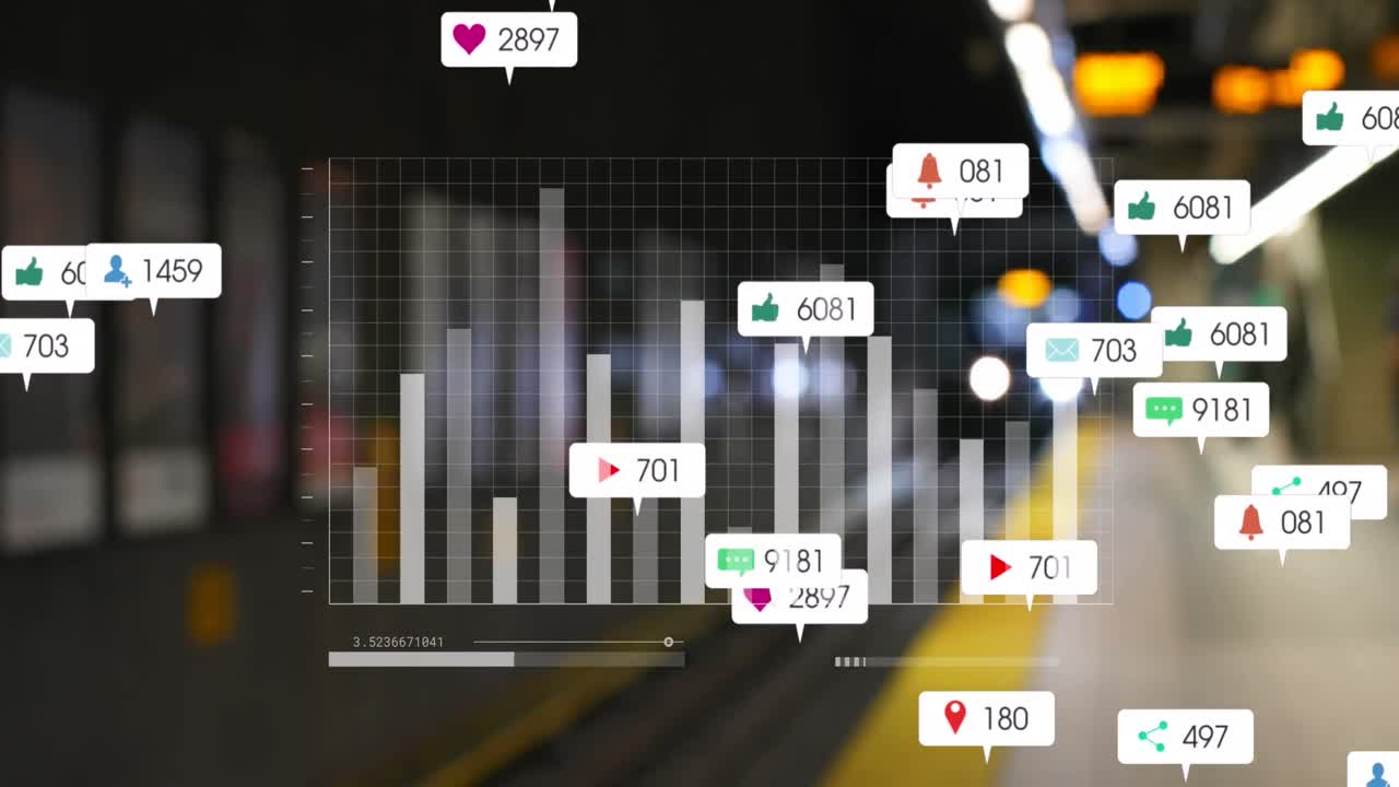 Animation of data processing over cityscape