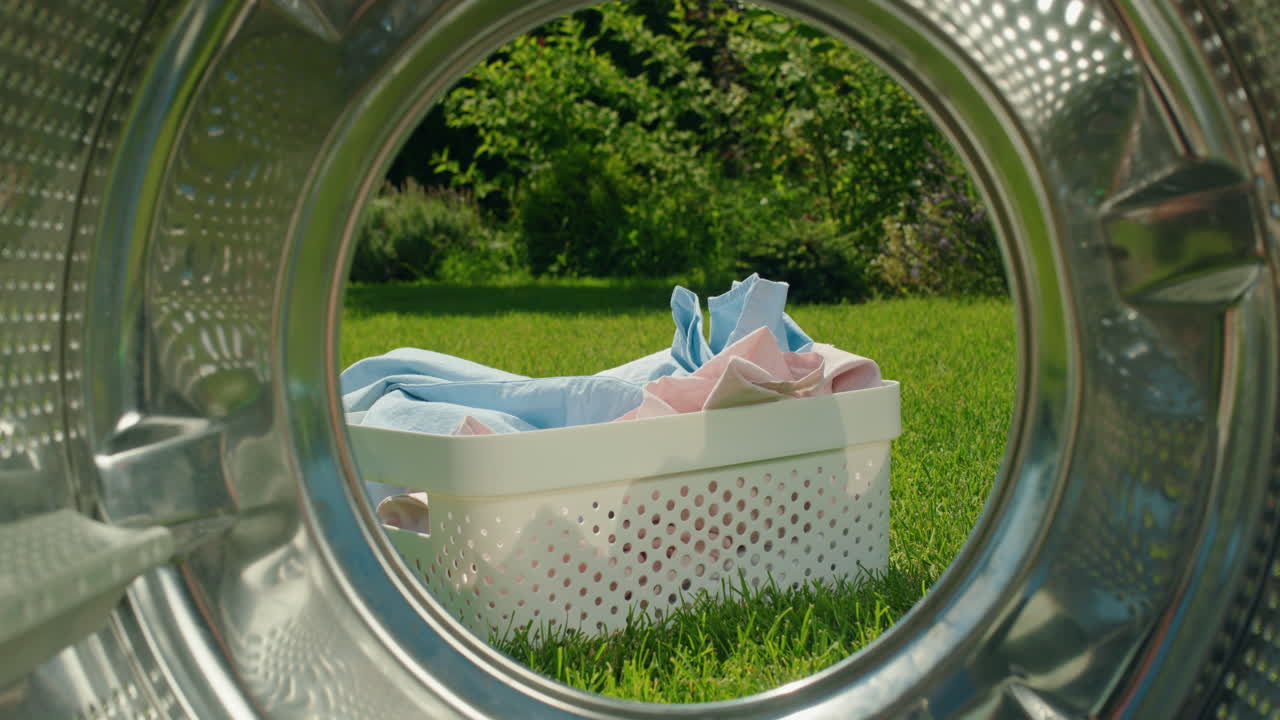 Laundry Basket in a Garden with Washing Machine
