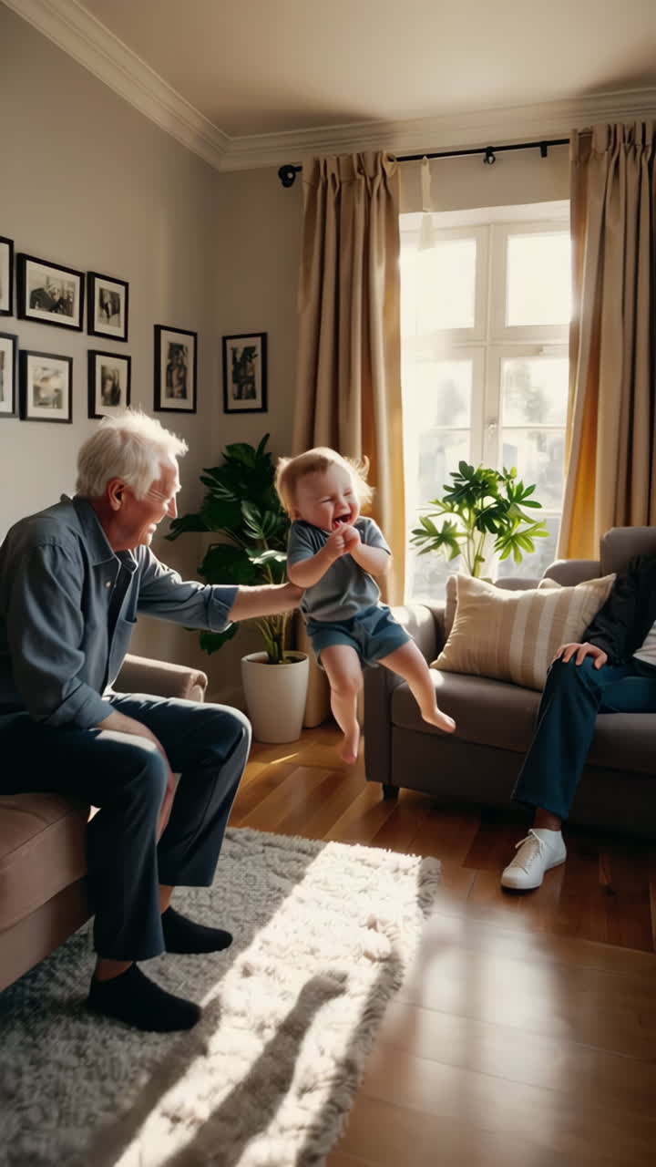Dede ve bebeğin bağ kurduğu neşeli anlar