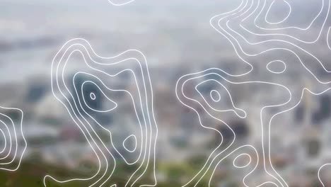 Animation-Von-Weißen,-Sich-Bewegenden-Linien-über-Dem-Stadtbild