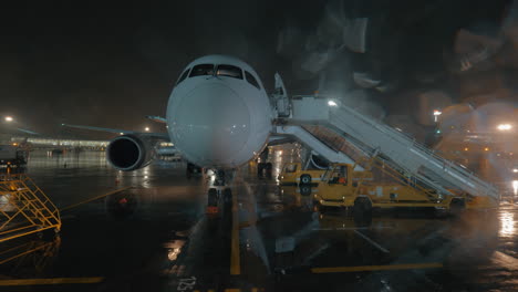 avión a reacción estacionado con escaleras desplegadas