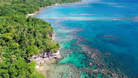 aerial drone pan landscape nature shot of top rock snorkelling coral reef spot travel tourism pacific islands port vila vanuatu 4k