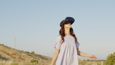 woman experiencing virtual reality in nature