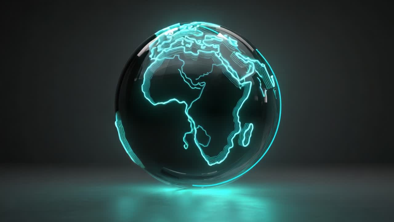 A stunning representation of Earth featuring a glowing, transparent globe highlighting the African continent, captured in a modern, sleek design against a dark background