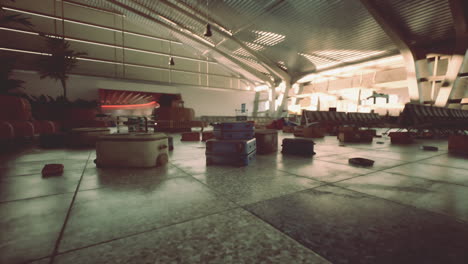 empty airport terminal with luggage scattered around