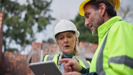 trabajadores de la construcción discutiendo planes en un sitio de construcción