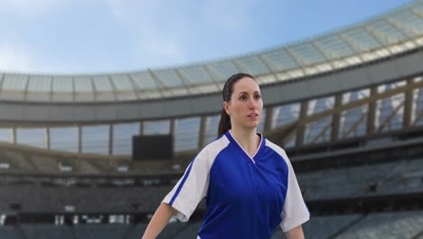 Animation-of-caucasian-female-soccer-player-over-stadium