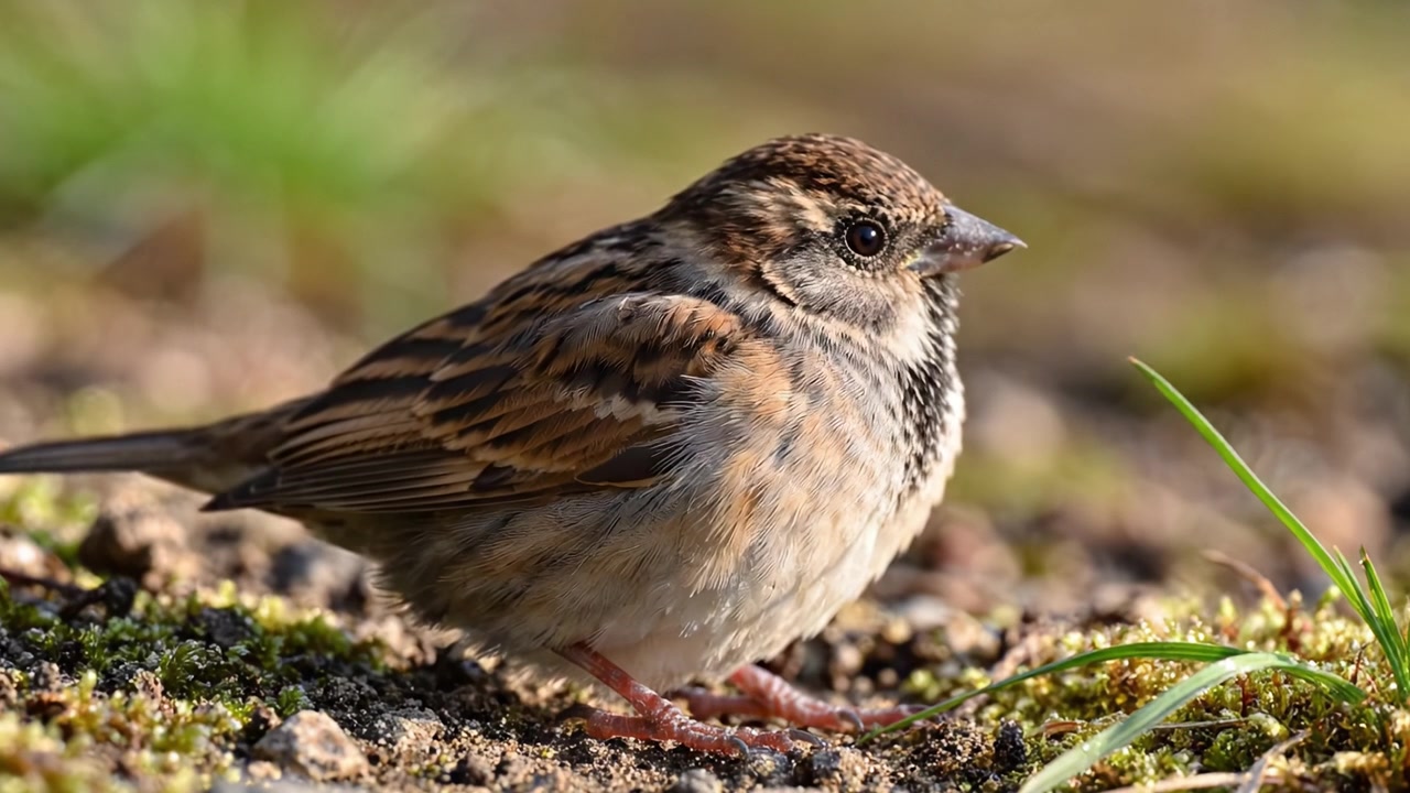 Fængslende nærbilleder af en spurv i dens naturlige habitat, der viser smukke fjer mønstre og indviklede detaljer mod en blød grøn baggrund