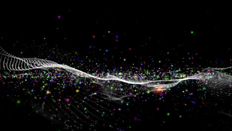 animación futurista con objeto de onda y partículas parpadeantes en cámara lenta, 4096x2304 bucle 4k