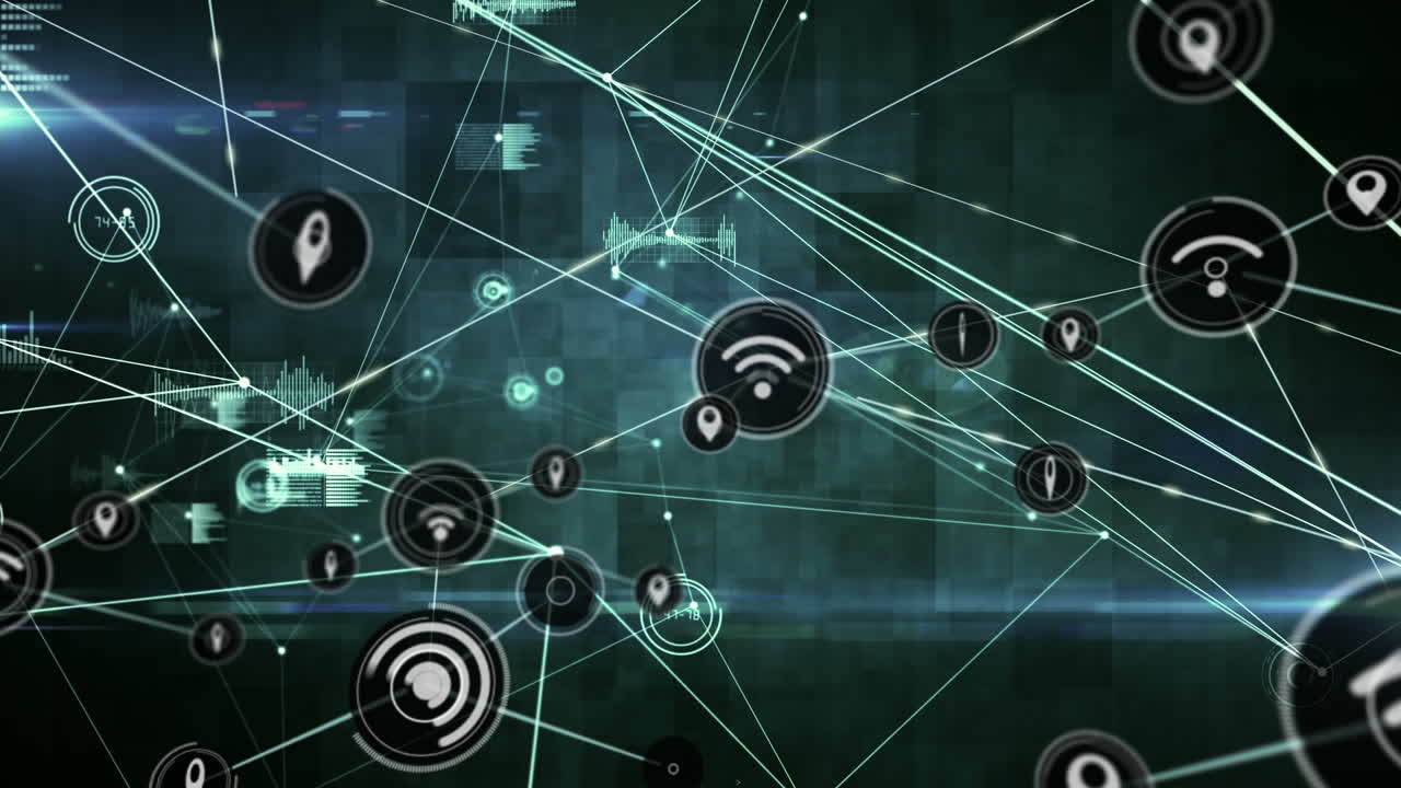 animación de la red de conexiones con iconos sobre las estadísticas