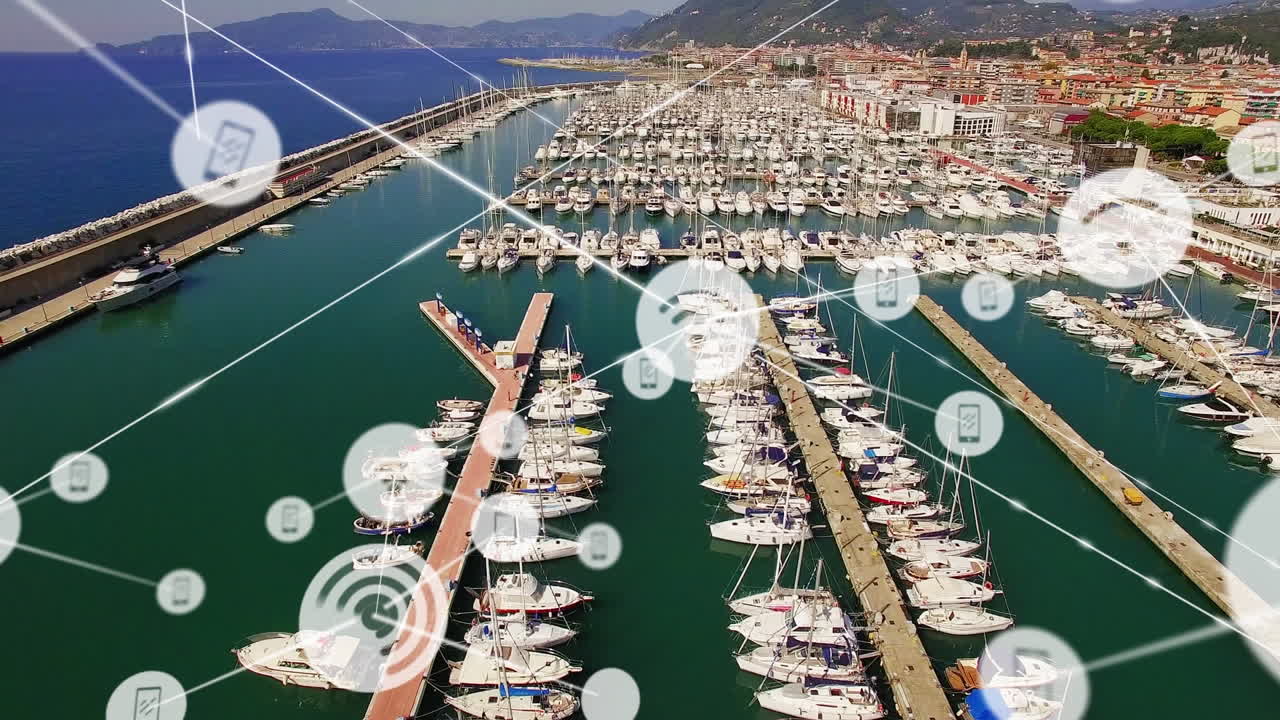 анимация сети соединений с иконками над портом