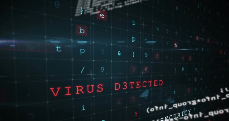 Animation of cyber security data processing and light spot against black background