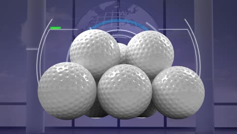 animation of golf balls over scope scanning and globe