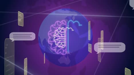 Animación-De-Chat-De-Ai-Y-Procesamiento-De-Datos-Sobre-El-Mundo-Sobre-Fondo-Púrpura