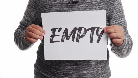 a person holding a sign with the message and the word "empty