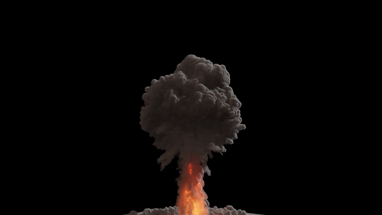 una explosión nuclear con mucho humo. una enorme explosión con humo espeso. una explosió con humo en un fondo aislado con canal alfa.