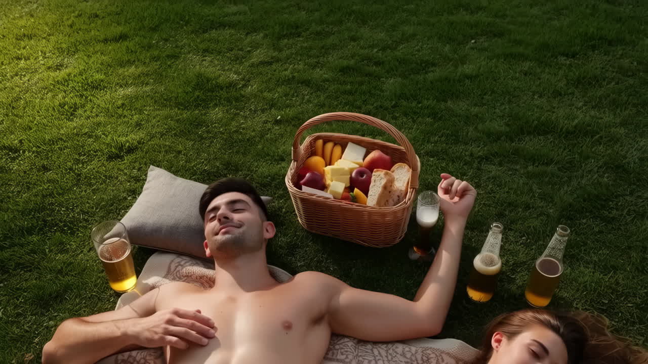 Couple Relaxing on a Picnic on the Grass