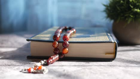 holy book quran on table at early morning