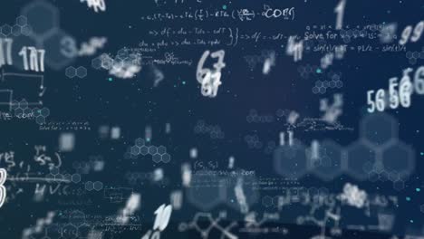 Animation-of-mathematical-equations-and-numbers-on-black-background