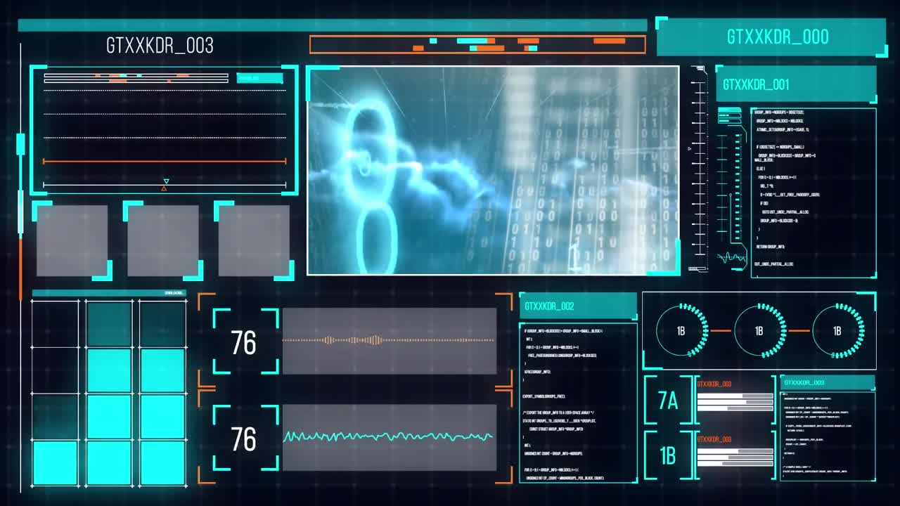 검은색 배경에 대한 데이터 처리와 함께 디지털 인터페이스의 애니메이션