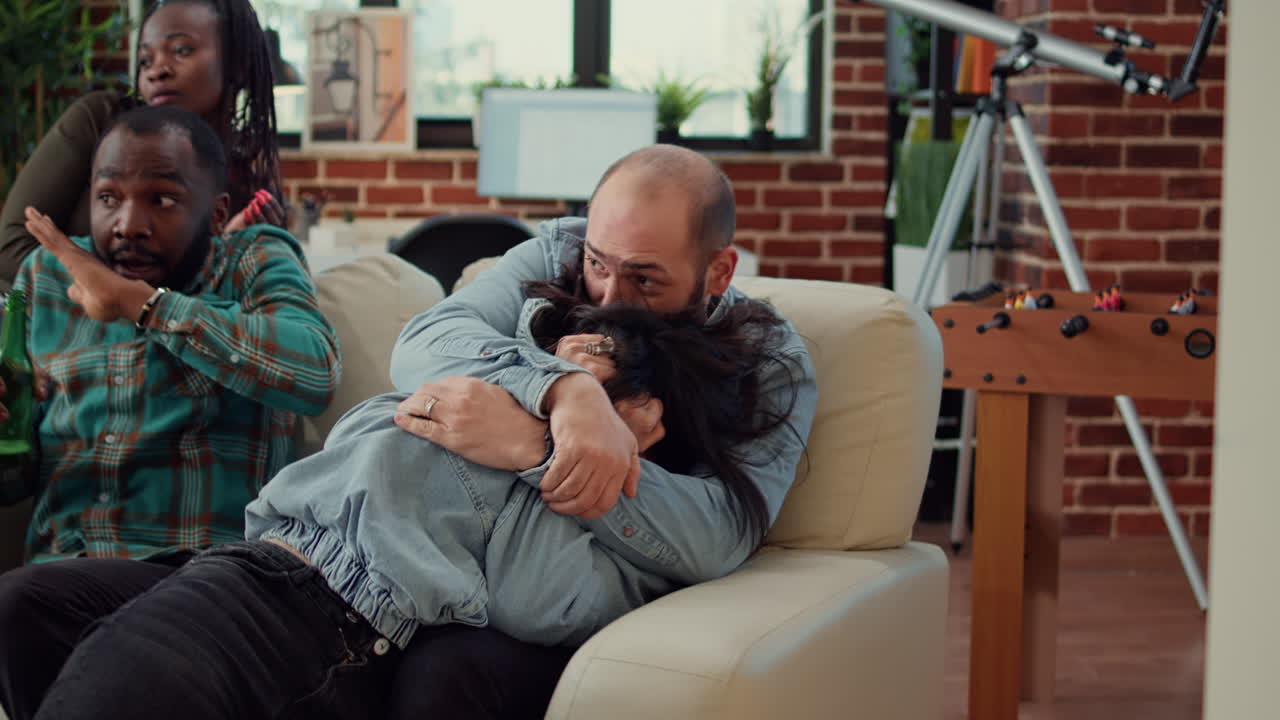 Multiethnic group of friends having terrified reaction