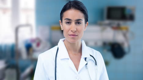 animation of caucasian female doctor over surgeon room