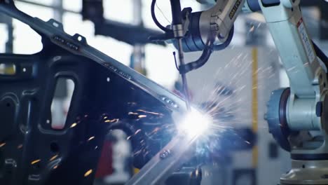 automated robotic welding process: a close-up of precision metal fabrication with sparks flying in a modern manufacturing environment