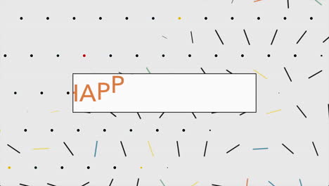happy new year text with memphis abstract geometric pattern