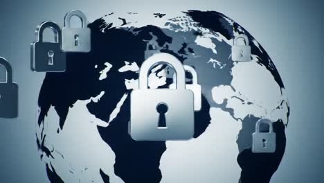the global landscape of security: a visual representation of locks surrounding the earth, symbolizing digital safeguards and protection in today’s world