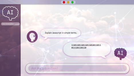 animación del procesamiento de chat de ia en línea en la pantalla sobre las nubes.
