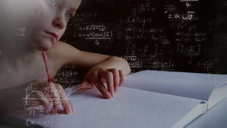 reading braille book in school, child exploring mathematical equations in animation