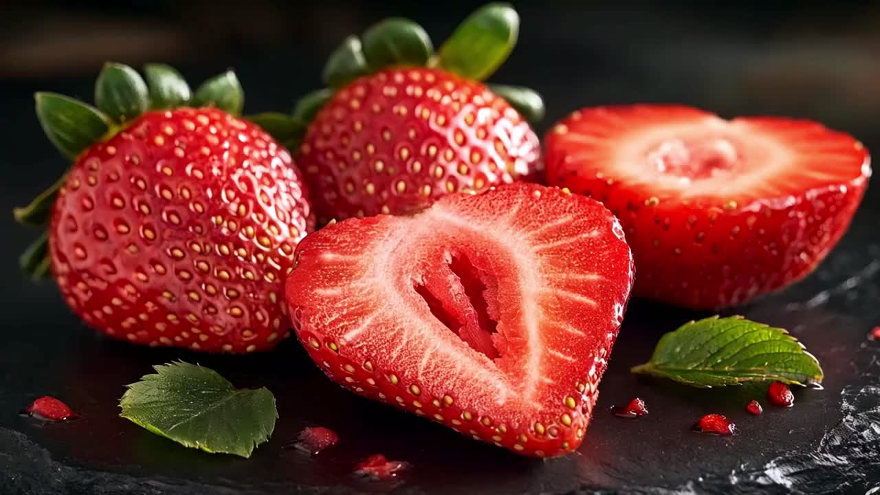 Fragole fresche su una superficie scura