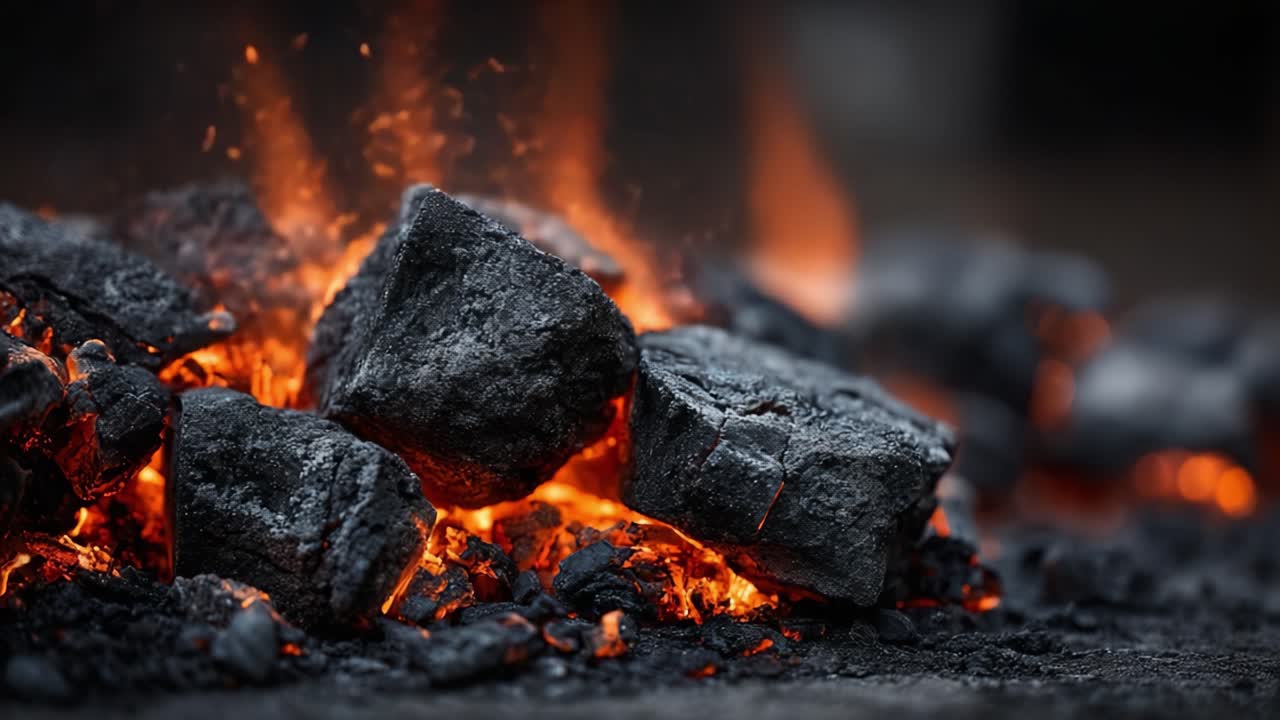 Carboni Ardenti che si Infiammano con Scintille e Fiamme, Catturando il Calore Intenso e l'Energia Vibrante di un Fuoco, Perfetto per Mettere in Mostra Elementi Naturali e Calore.