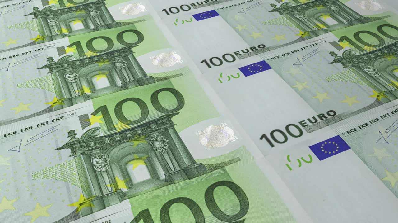 100 유로 인쇄, 루프 영상, 3d 일러스트레이션