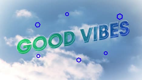 animación de buenas vibraciones texto sobre nubes en el fondo